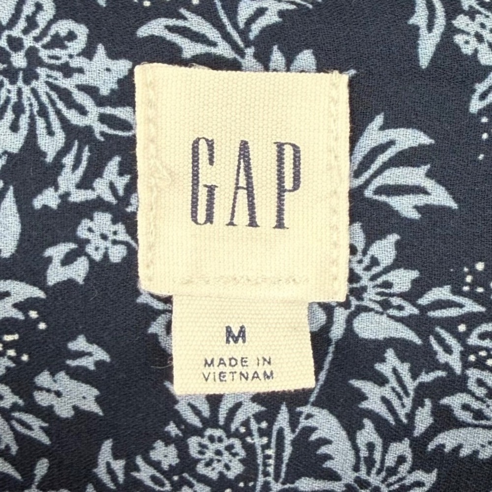 Gap Blouse Women Medium Blue Floral Ruffle Collar Long Sleeve V-Neck - Picture 3 of 9